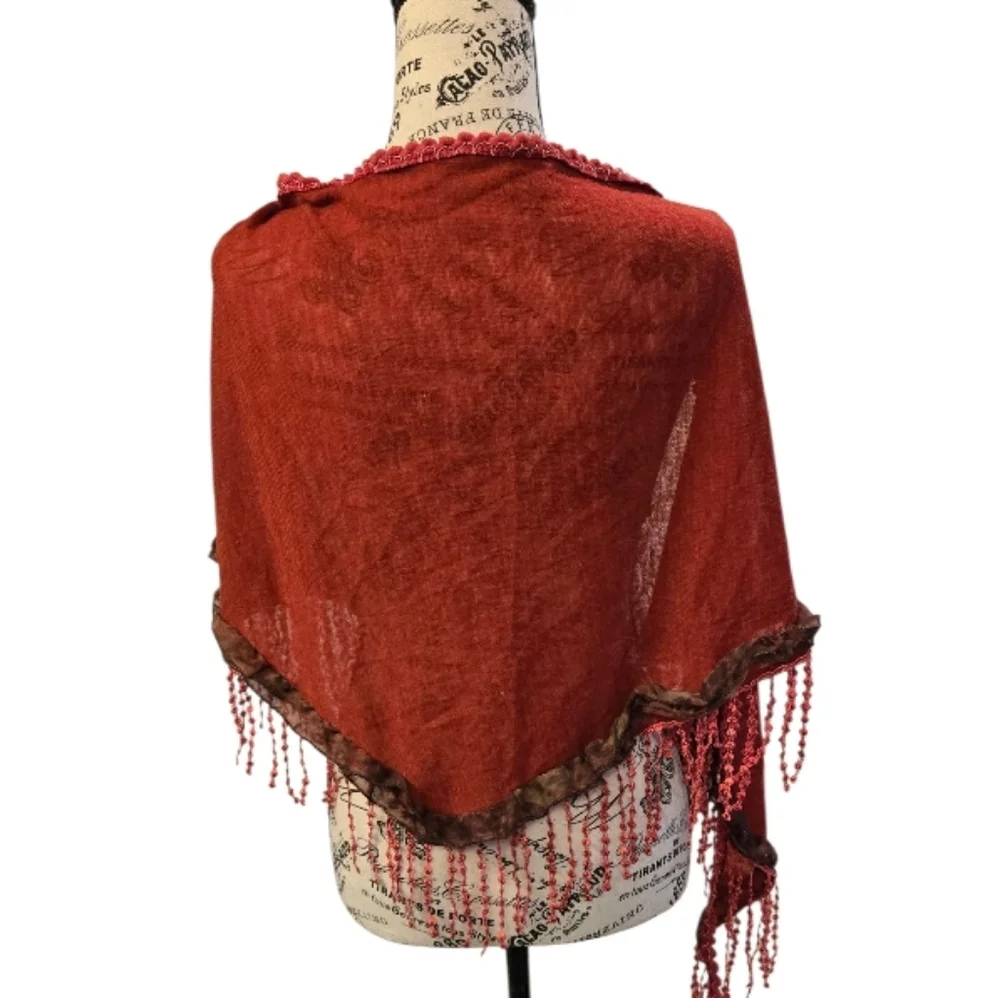 Elegant Red and Brown Handmade Shawl Wrap Scarf